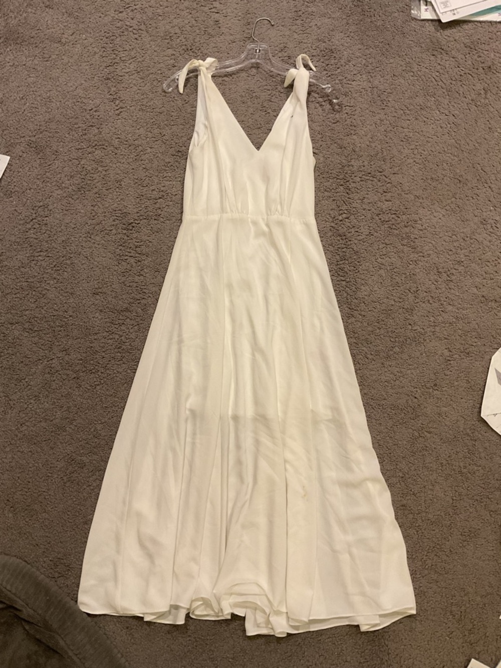 Betsey Johnson White V-Neck Tie-Shoulder Long Maxi Dress Party Wedding Bride, 2